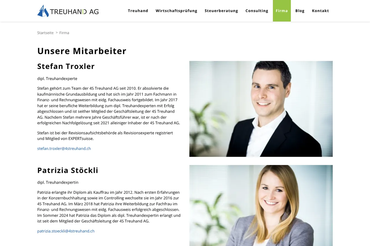 Vorher: 4S Treuhand AG, Team – bisherige Website