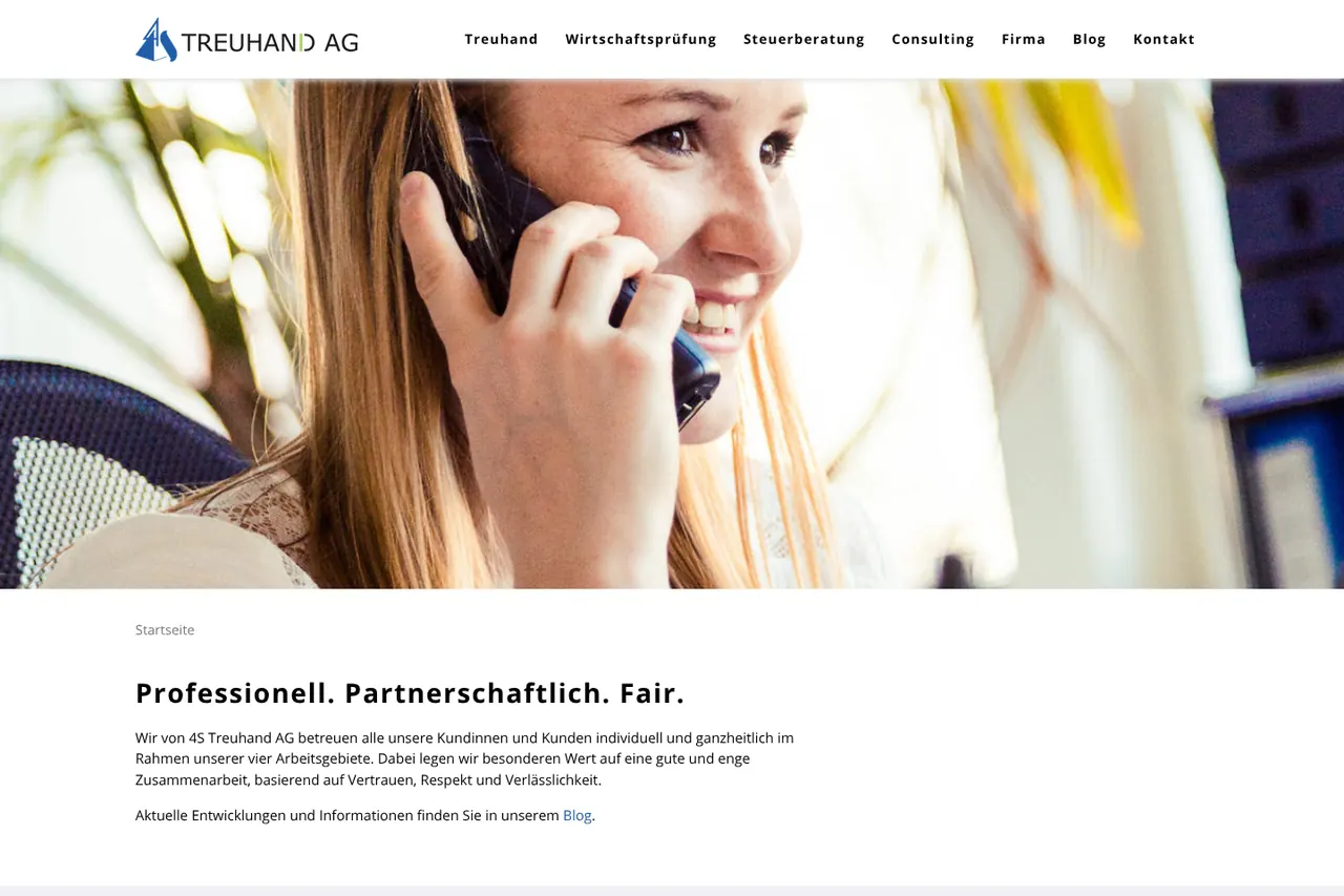 Vorher: 4S Treuhand AG, Startseite – bisherige Website