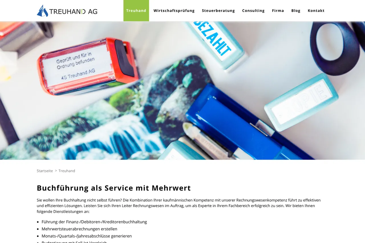Vorher: 4S Treuhand AG, Leistungsseite – bisherige Website